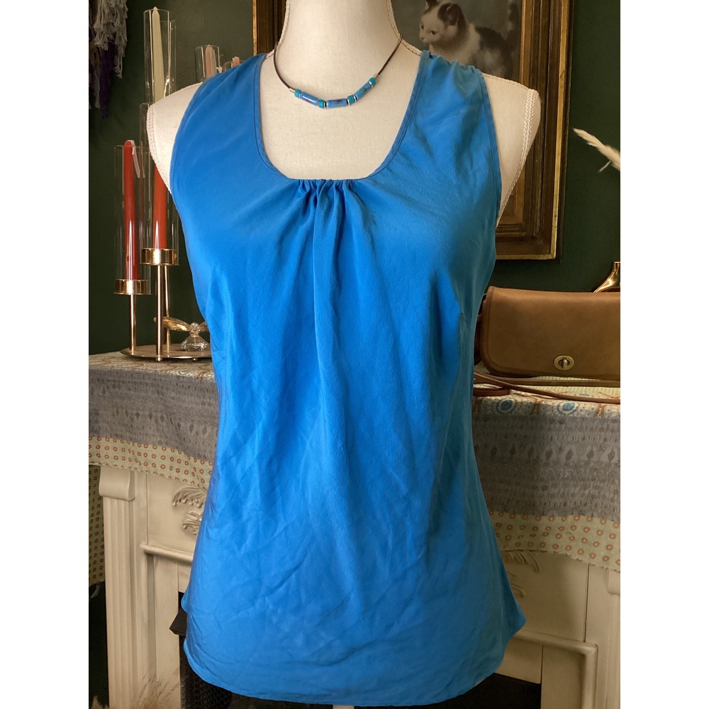 Transitions Womens Blue 100% Silk Pleated Scoop Neck Sleeveless Tank Top Size M‎